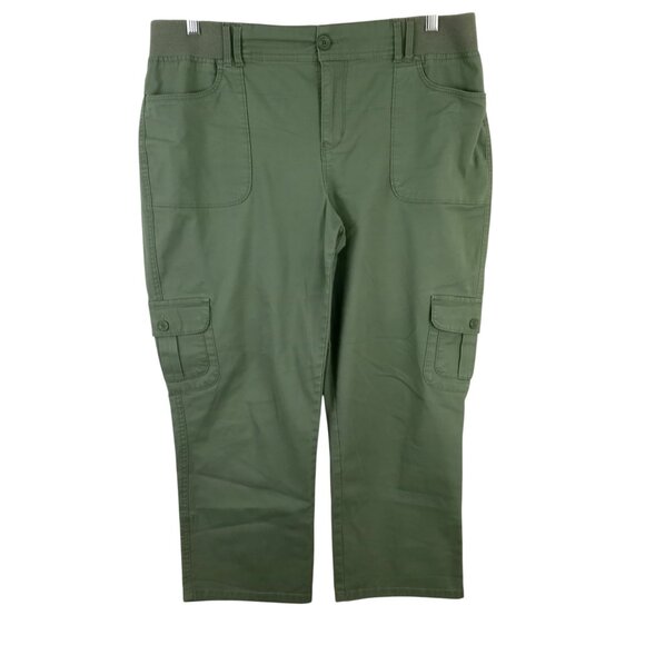 Gloria Vanderbilt Ribbed Cargo Capri Olive Moss Army Green Pants Womens 12 - Picture 1 of 8